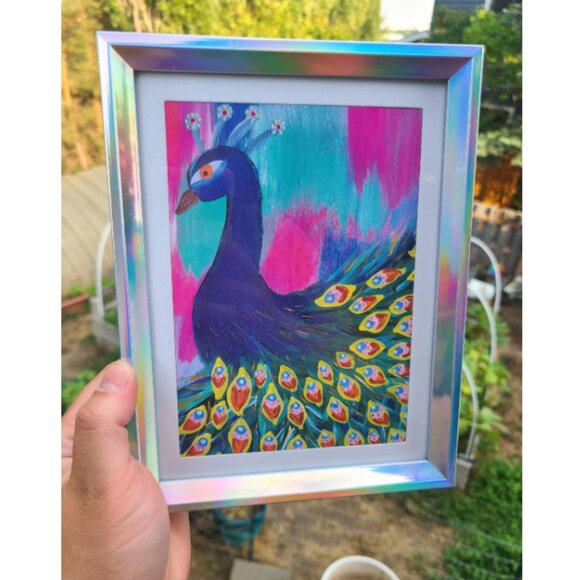 Peacock Art Print 'Patience' Rainbow Wall Art Animal Bird Print Size 5x7 - Picture 3 of 5